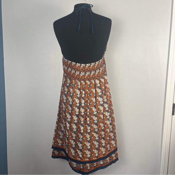 Susana Monaco Silk Cotton halter dress  orange navy white floral Hawaiian size 8 - Picture 5 of 7